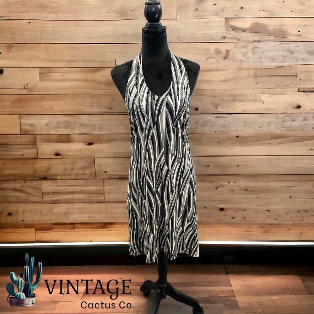 Gorgeous Vintage Stretch Abstract Halter Dress by Sense w/Light Sequencing